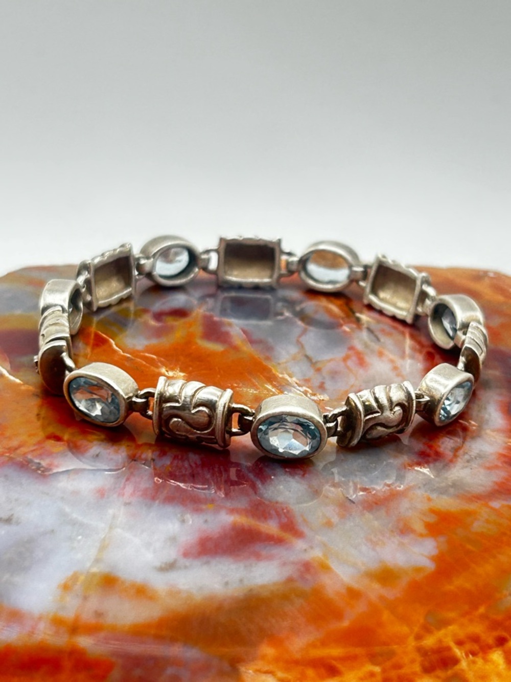 Vintage Sterling Silver Topaz Bracelet - 6.75 inches
